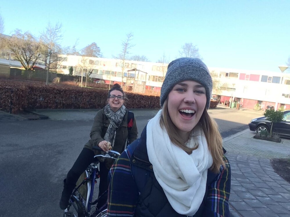 Biking to school during the "Going Dutch" study abroad this past January